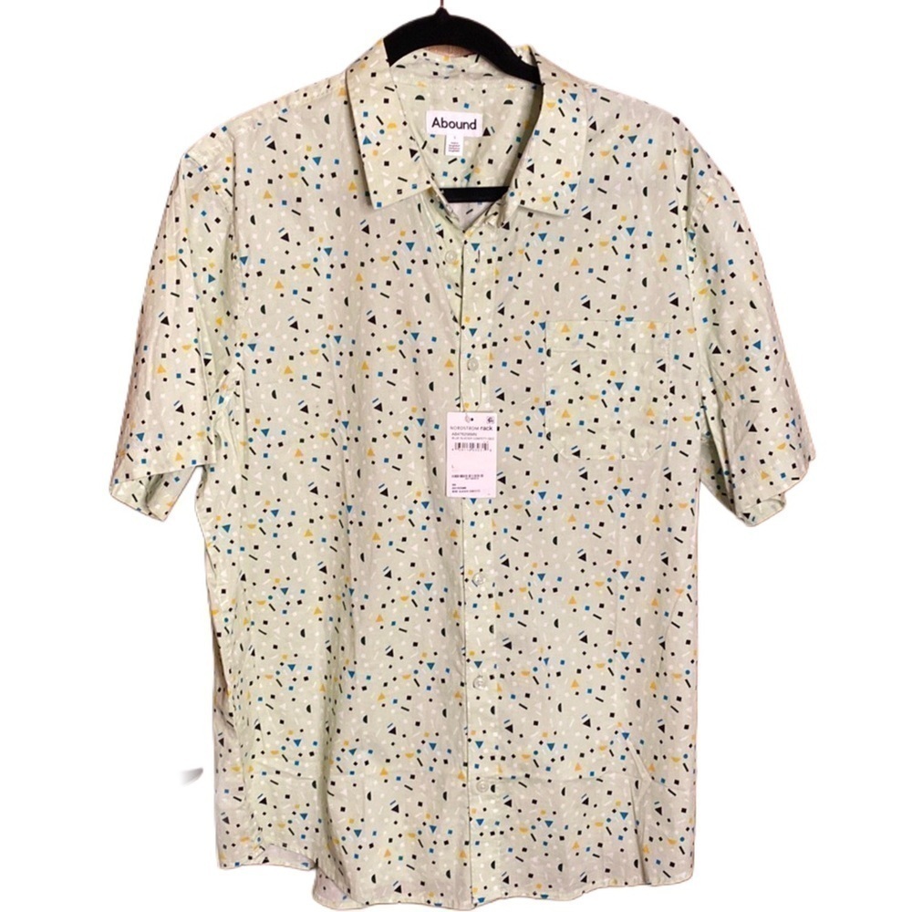 NWT Button down blue glacier confetti geo printed shirt bt Abound Sz L